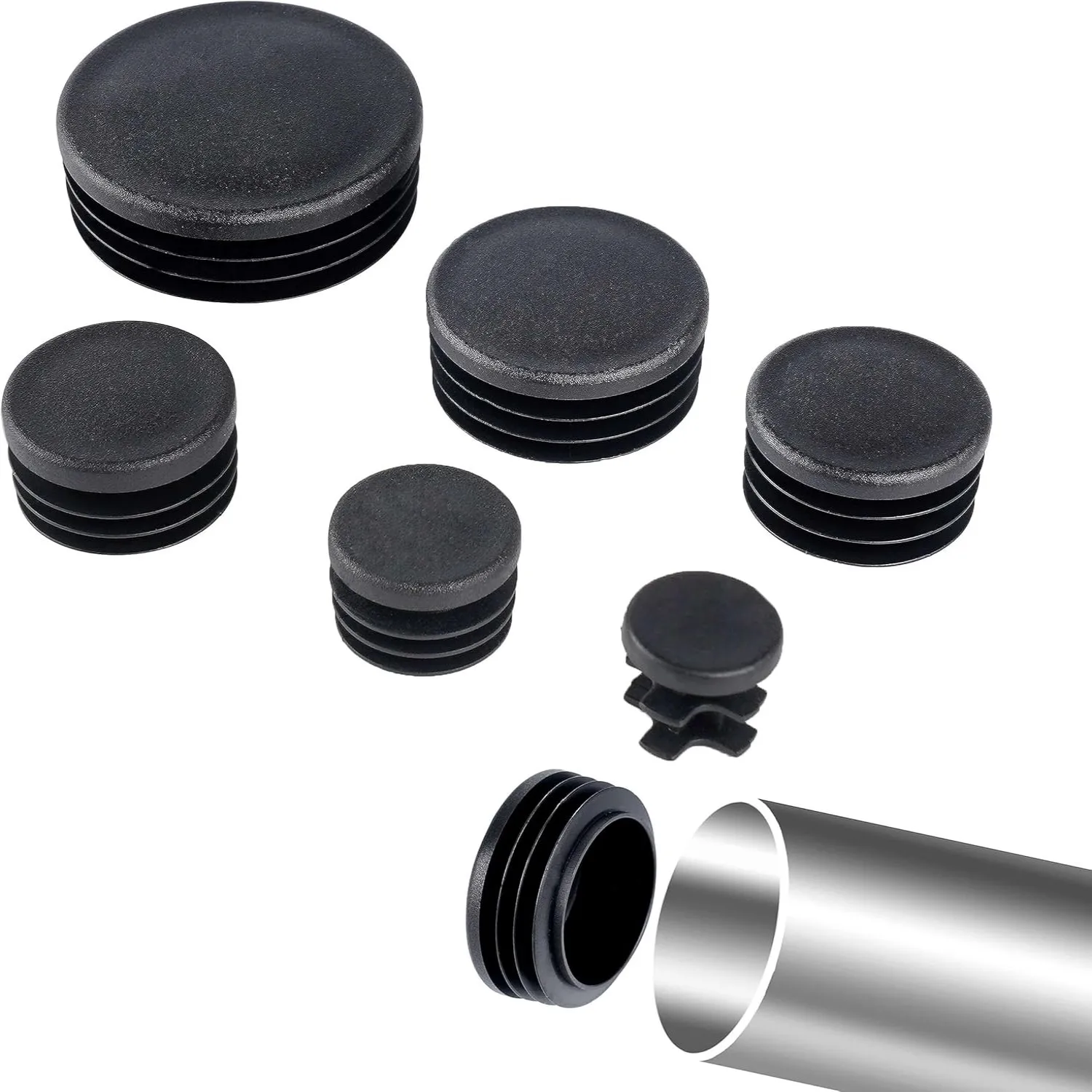 Plastic Pipe Clip - Plugue de tubo redondo preto 10-60mm,