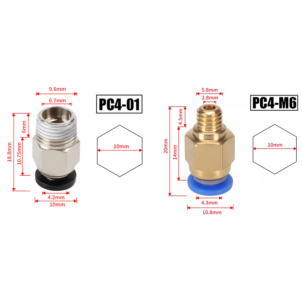 Ptfe Tape Thread - 10 peças/lote Conectores Pneumáticos PC4-M10 para